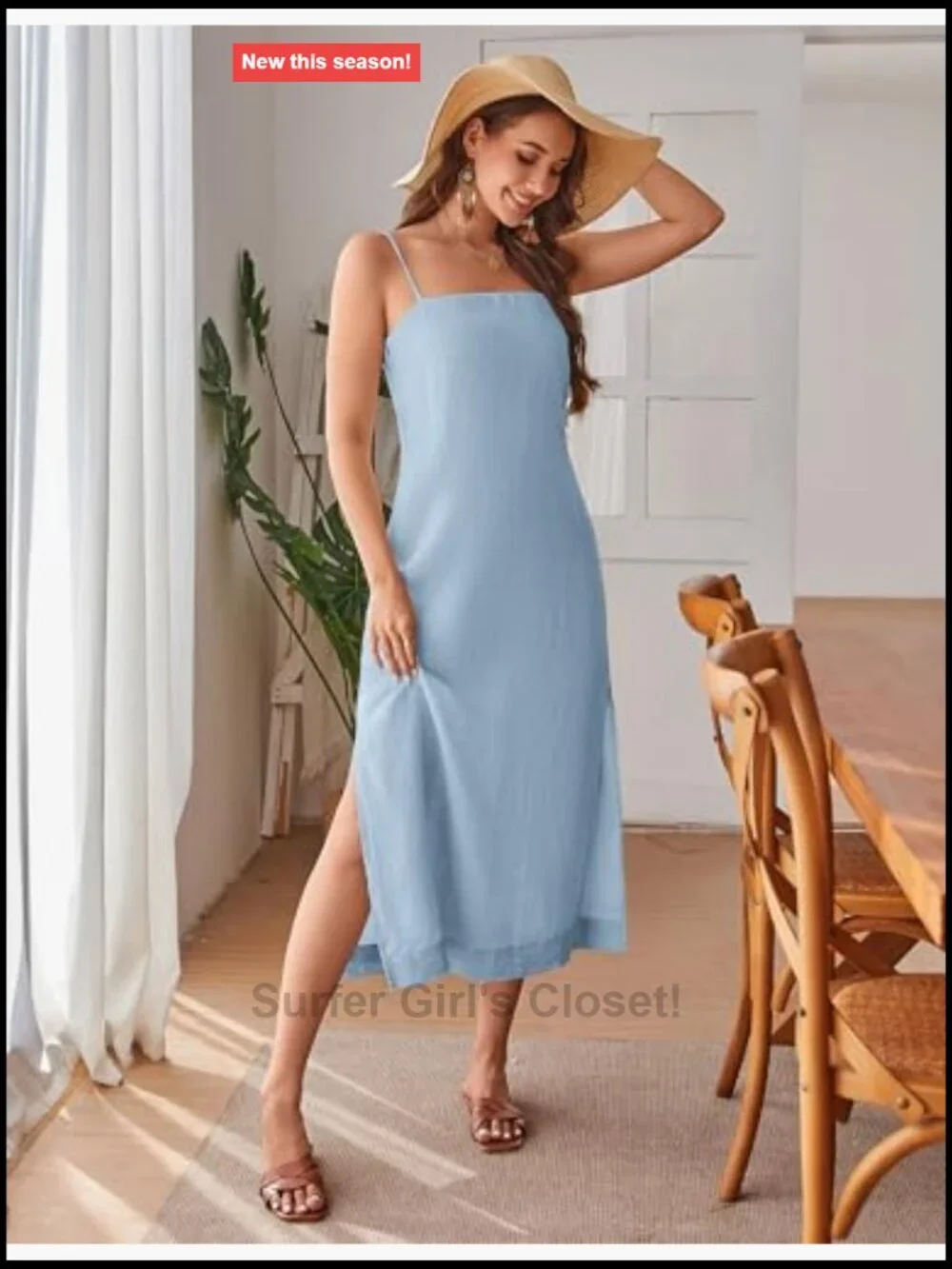 100% Linen Midi Dress Square Neck Sleeveless Spaghetti Strap Relaxed Fit Summer